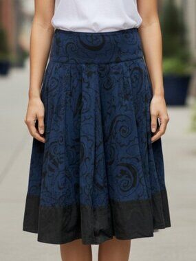 Odille by  Anthropologie Dark Blue and Black Drop Waist Midi Skirt size 2